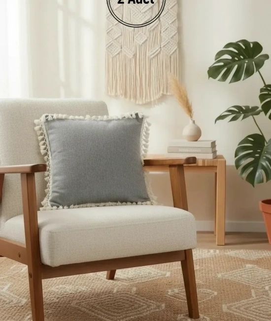 Gri Antrasit Ponponlu Kırlent 2 Adet Kırlent Kılıfı (43 x 43)