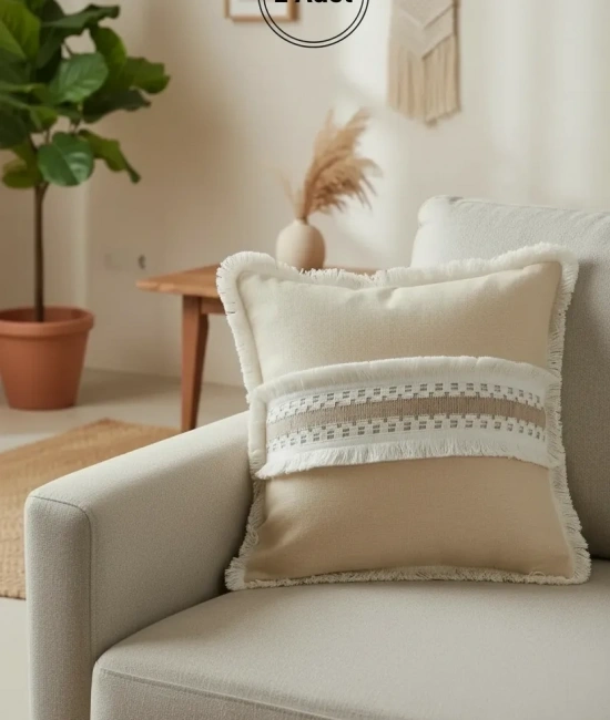 Sarı Keten Kalın Dantel Kırlent 2 Adet Kırlent Kılıfı (43 x 43)