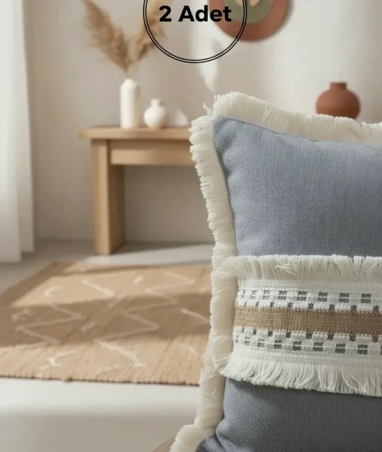 Gri Antrasit Kalın Dantel Kırlent 2 Adet Kırlent Kılıfı (43 x 43)