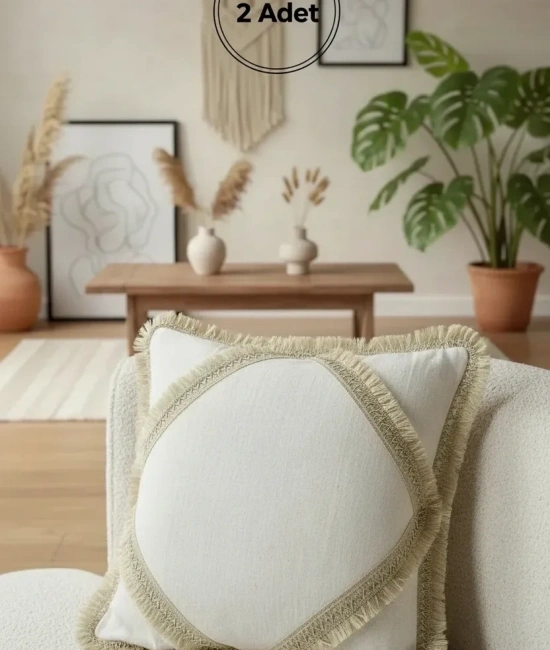 Özel Tasarım Keten Krem Kırlent 2 Adet Kırlent Kılıfı