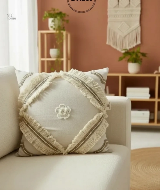 Özel Tasarım Keten Krem Kırlent 2 Adet Kırlent Kılıfı (43 x 43)