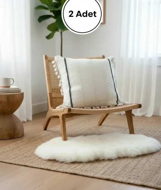 Özel Tasarım Runner Dantelli Keten Krem Kırlent 2 Adet Kırlent Kılıfı (43 x 43)