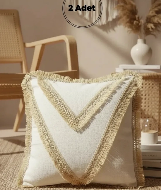 Özel Tasarım Keten Krem Kırlent 2 Adet Kırlent Kılıfı (43 x 43)