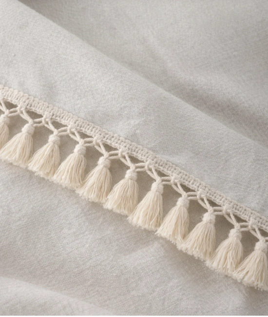 Organik Ham Keten Ham Ponponlu Masa Örtüsü