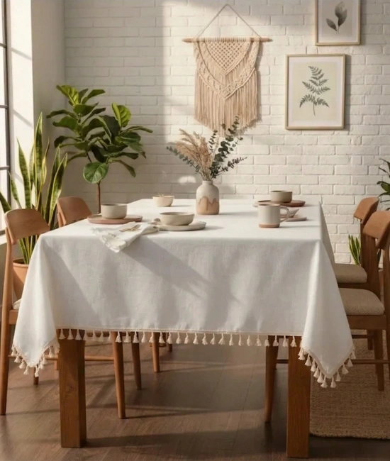 Organik Ham Keten Ham Ponponlu Masa Örtüsü