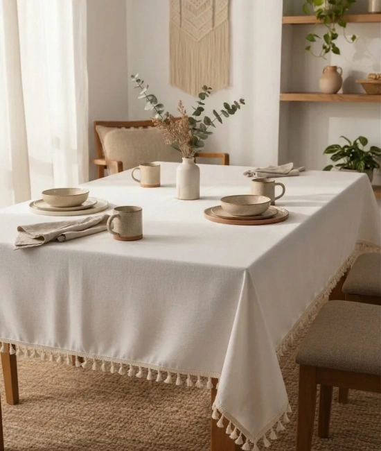 Organik Ham Keten Ham Ponponlu Masa Örtüsü