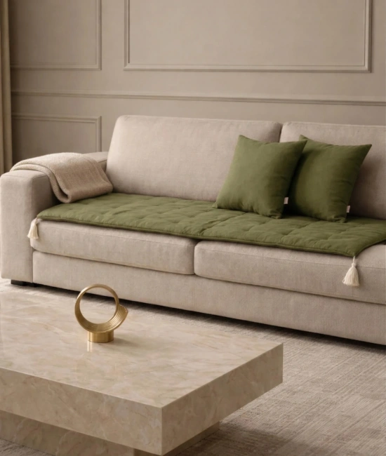 Luxury Keten Koltuk Pedi / Şiltesi [Kırlentli] - Haki