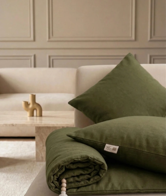 Luxury Keten Koltuk Pedi / Şiltesi [Kırlentli] - Haki