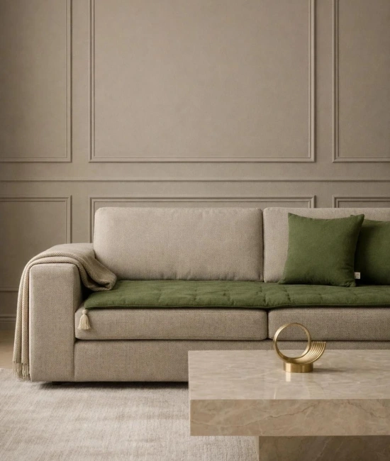 Luxury Keten Koltuk Pedi / Şiltesi [Kırlentli] - Haki