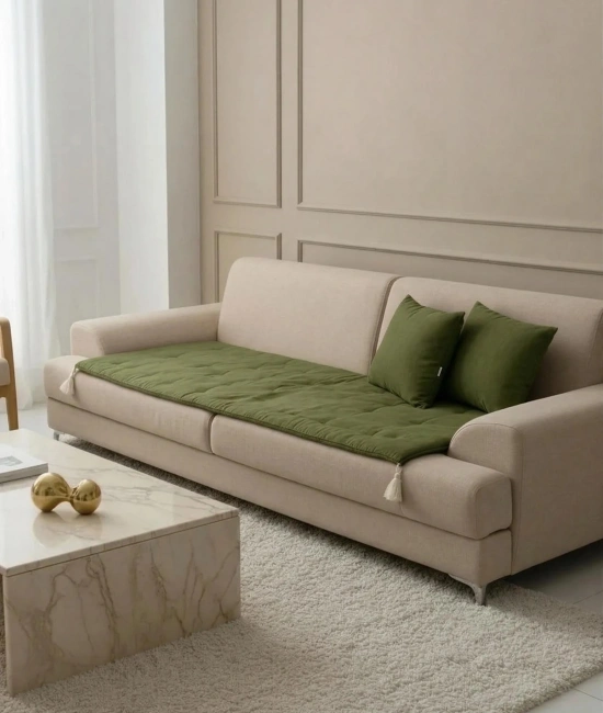 Luxury Keten Koltuk Pedi / Şiltesi [Kırlentli] - Haki