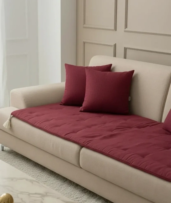 Luxury Keten Koltuk Pedi / Şiltesi [Kırlentli] - Bordo