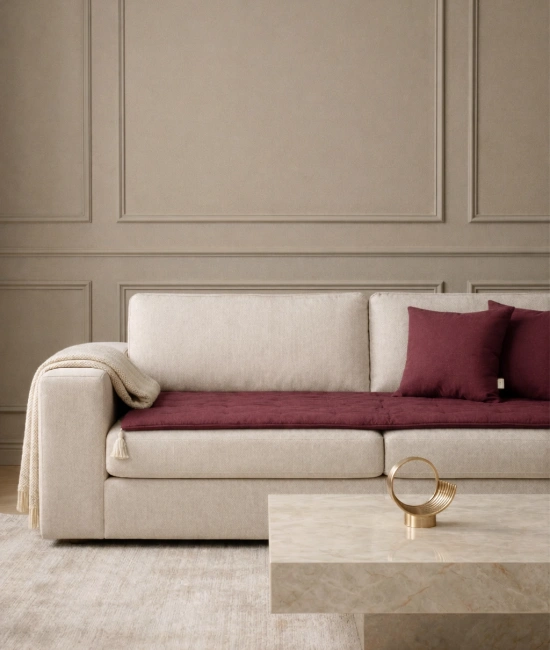 Luxury Keten Koltuk Pedi / Şiltesi [Kırlentli] - Bordo