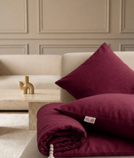 Luxury Keten Koltuk Pedi / Şiltesi [Kırlentli] - Bordo