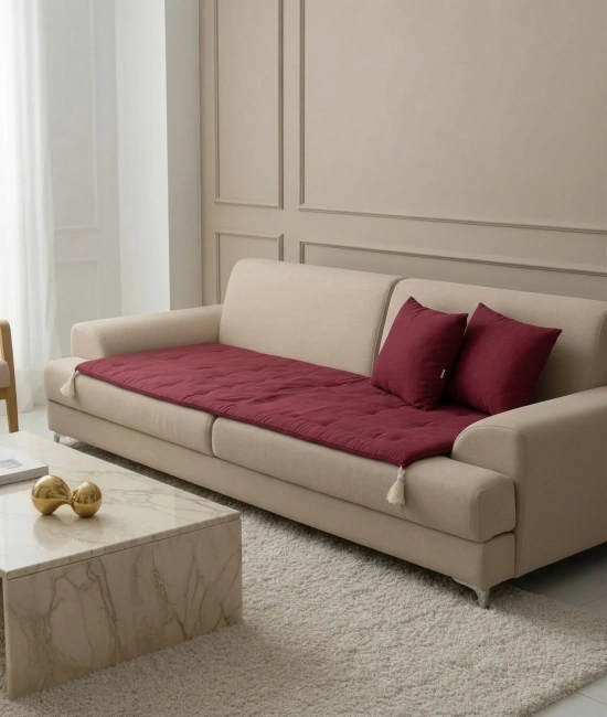 Luxury Keten Koltuk Pedi / Şiltesi [Kırlentli] - Bordo