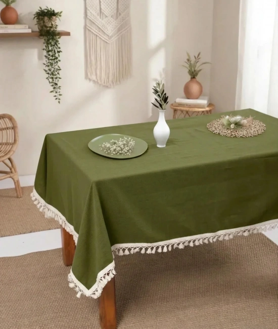 Premium Keten Haki Ponponlu Masa Örtüsü