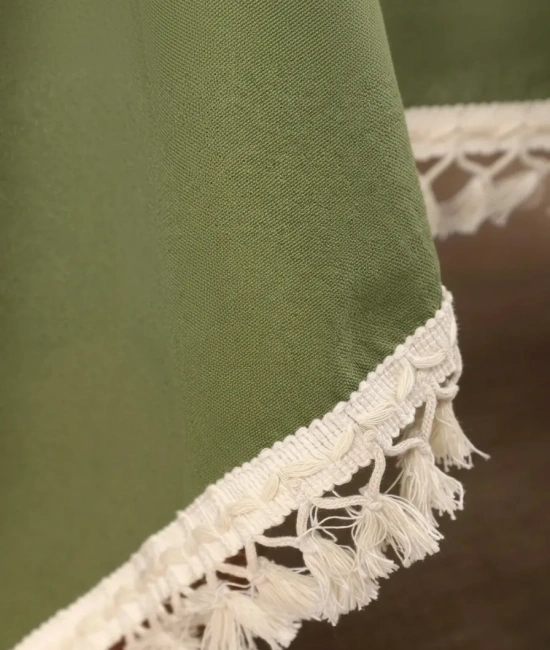 Premium Keten Haki Ponponlu Masa Örtüsü