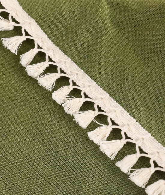 Premium Keten Haki Ponponlu Masa Örtüsü