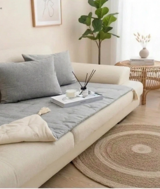 Çift Taraflı Keten Koltuk Pedi / Şiltesi [Kırlentli] - Antrasit-Krem