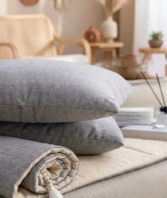 Çift Taraflı Keten Koltuk Pedi / Şiltesi [Kırlentli] - Antrasit-Krem