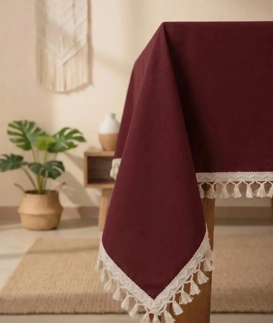 Bordo Pamuk Keten Ham Ponponlu Masa Örtüsü