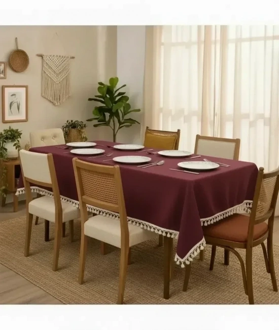 Bordo Pamuk Keten Ham Ponponlu Masa Örtüsü