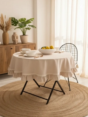 Bej Özel Seri Fırfırlı Masa Örtüsü