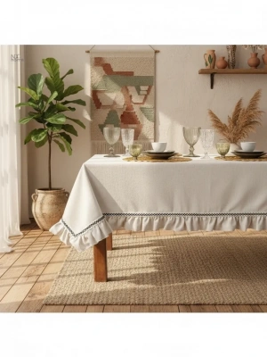 Ham Keten Özel Seri FIRFIRLI Masa Örtüsü