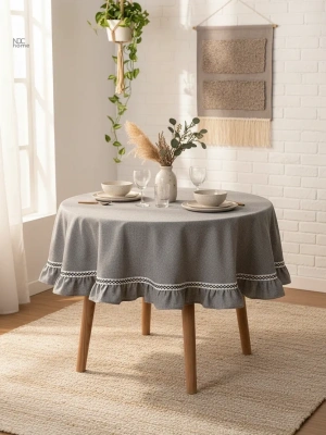 Gri Antrasit Özel Seri YUVARLAK FIRFIRLI Masa Örtüsü