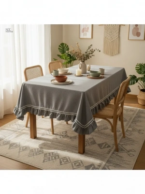 Gri Antrasit Keten Özel Seri FIRFIRLI Masa Örtüsü