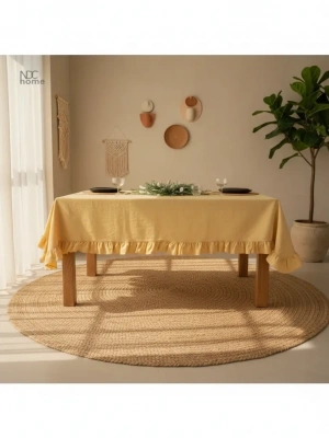 Sarı Keten FIRFIRLI Masa Örtüsü