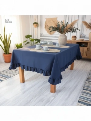 Lacıvert Keten FIRFIRLI Masa Örtüsü