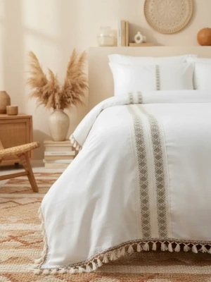 Ham Kahve Dantelli Otantik Çift Kişilik Nevresim Takımı