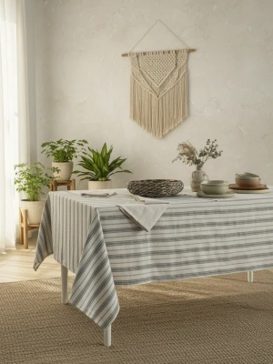GRİ Çizgili Otantik Masa Örtüsü