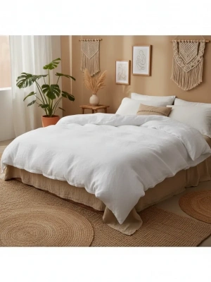 Beyaz Yıkanmış Çift Kişilik Nevresim Yastık Seti (200 X 220)