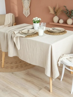 Organik Ham Keten Krem Masa Örtüsü