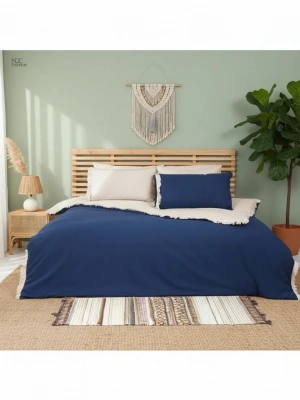Ham Lacivert Çift Taraflı Çift Kişilik Nevresim Seti