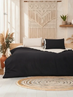 Ham Siyah Çift Taraflı Tek Kişilik Nevresim Seti