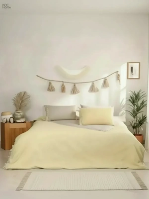 Ham Sarı Çift Taraflı Tek Kişilik Nevresim Seti