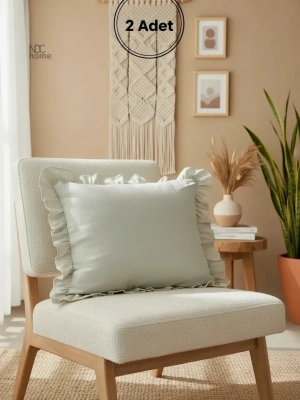 Ham Keten Krem Fırfırlı Kırlent 2 Adet Kırlent Kılıfı (43 x 43 )