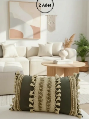 Mat Gri Kahverengi Dantelli Kırlent 2 Adet Kırlent Kılıfı (35 x 55)