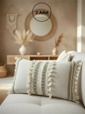 Özel Tasarım Kahverengi Dantelli Krem Kırlent 2 Adet Kırlent Kılıfı [35x55]