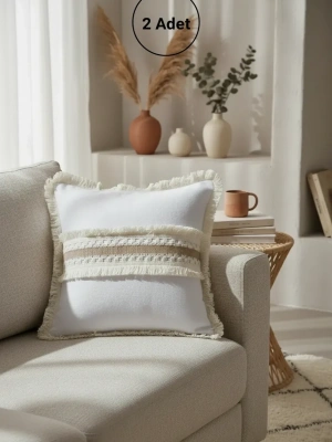 Beyaz Kalın Dantel Kırlent 2 Adet Kırlent Kılıfı 43 X 43