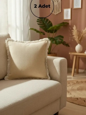 Sarı Püsküllü Kırlent 2 Adet Kırlent Kılıfı (43 x 43)