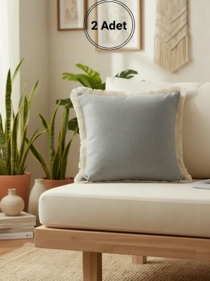 Gri Püsküllü Kırlent 2 Adet Kırlent Kılıfı 43 X 43