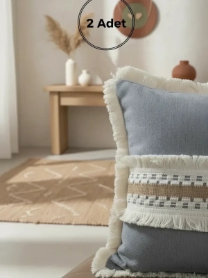 Gri Antrasit Kalın Dantel Kırlent 2 Adet Kırlent Kılıfı (43 x 43)