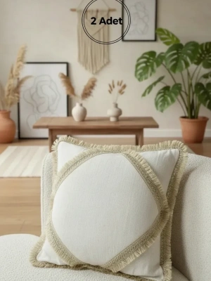 Özel Tasarım Keten Krem Kırlent 2 Adet Kırlent Kılıfı