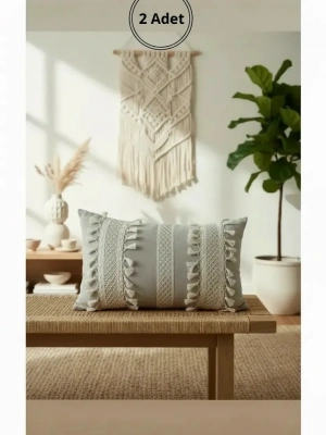 Özel Tasarım Bej Kırlent 2 Adet Kırlent Kılıfı 35x55