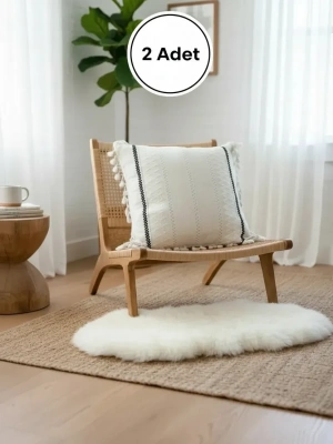 Özel Tasarım Runner Dantelli Keten Krem Kırlent 2 Adet Kırlent Kılıfı (43 x 43)