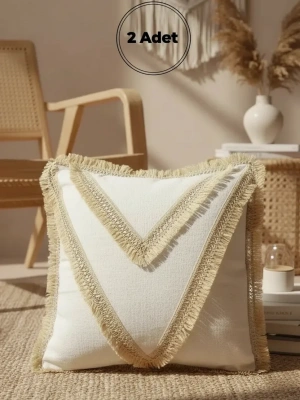 Özel Tasarım Keten Krem Kırlent 2 Adet Kırlent Kılıfı (43 x 43)