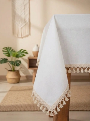 Organik Ham Keten Ham Ponponlu Masa Örtüsü